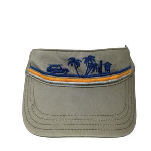 Gymboree Strapback Sun Visor Hat Tan One Size Embroidered Palm Tree Beach